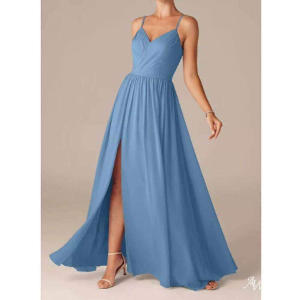 AW BRIDAL 12 L dusty blue MARY bridesmaid formal party Maxi dress NEW B64